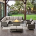 thumbnail image 1 of OPOHORO 8PCS Patio Furniture Set with Propane Fire Pit, Gray Wicker Rattan Furniture Set for Outside with Sectional Couch Patio Swivel Chairs Rectangular Propane Firepit Table - Beige, 1 of 15