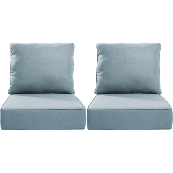 POCASSY 6" Thick Outdoor Chair Cushions Set of 2, 24" x 24" x 6" Outdoor Cushions for Patio Furniture, Deep Seat and High Back Cushion for Patio Rocking Dining Chair and Couch, Baby Blue