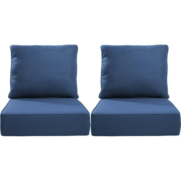 POCASSY 6" Thick Outdoor Chair Cushions Set of 2, 24" x 24" x 6" Outdoor Cushions for Patio Furniture, Deep Seat and High Back Cushion for Patio Rocking Dining Chair and Couch, Blue