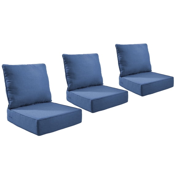 POCASSY 6" Thick Outdoor Chair Cushions Set of 3, 24" x 24" x 6" Outdoor Cushions for Patio Furniture, Deep Seat and High Back Cushion for Patio Rocking Dining Chair and Couch, Blue
