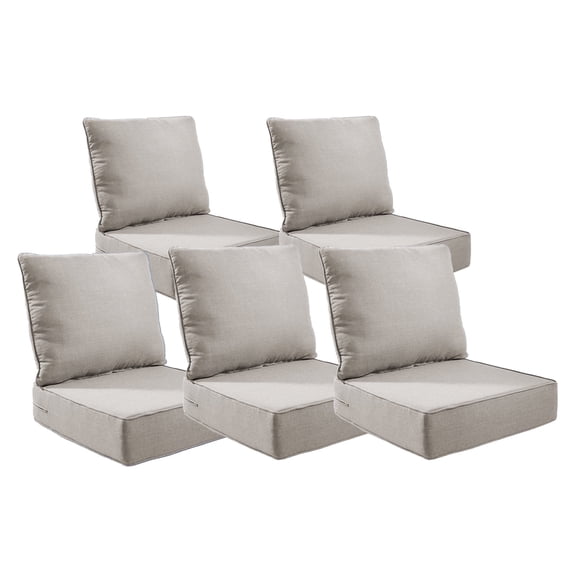 POCASSY 6" Thick Outdoor Chair Cushions Set of 5, 24" x 24" x 6" Outdoor Cushions for Patio Furniture, Deep Seat and High Back Cushion for Patio Rocking Dining Chair and Couch, Beige