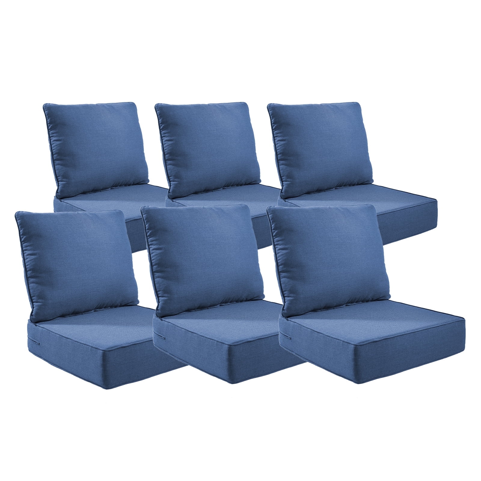 POCASSY 6" Thick Outdoor Chair Cushions Set of 6, 24" x 24" x 6" Outdoor Cushions for Patio Furniture, Deep Seat and High Back Cushion for Patio Rocking Dining Chair and Couch, Blue