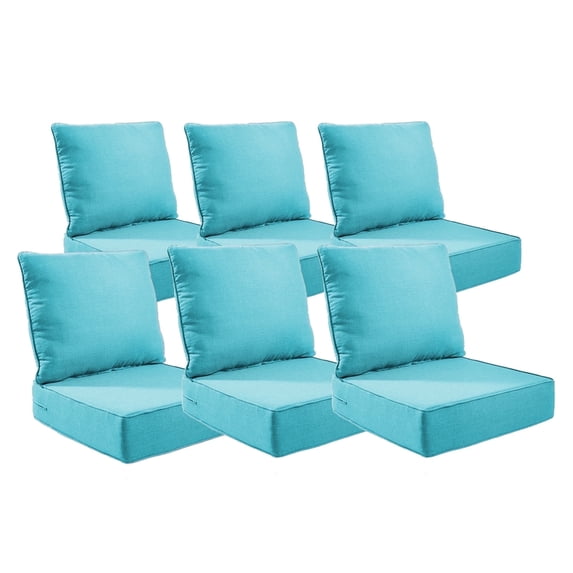 POCASSY 6" Thick Outdoor Chair Cushions Set of 6, 24" x 24" x 6" Outdoor Cushions for Patio Furniture, Deep Seat and High Back Cushion for Patio Rocking Dining Chair and Couch, Lake Blue
