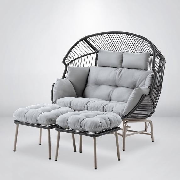 POCASSY Double Swing Chair with Stand and Ottomans