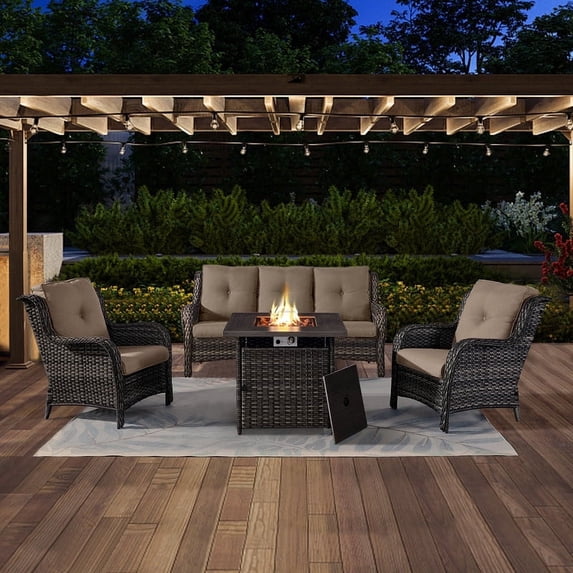 POCASSY Outdoor 4 Piece Rattan Sofa Seating Group with Cushions