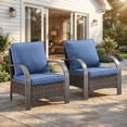 thumbnail image 1 of POCASSY Outdoor Accent Chairs Set of 2 with Cushions, Outside Brown Wicker Lounge Chairs with Stainless Metal Armrest for Porch, Garden, Deck, Blue, 1 of 11