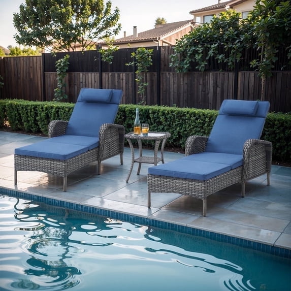 POCASSY Outdoor All Weather Reclining Chaise Lounge Chair with Cushions