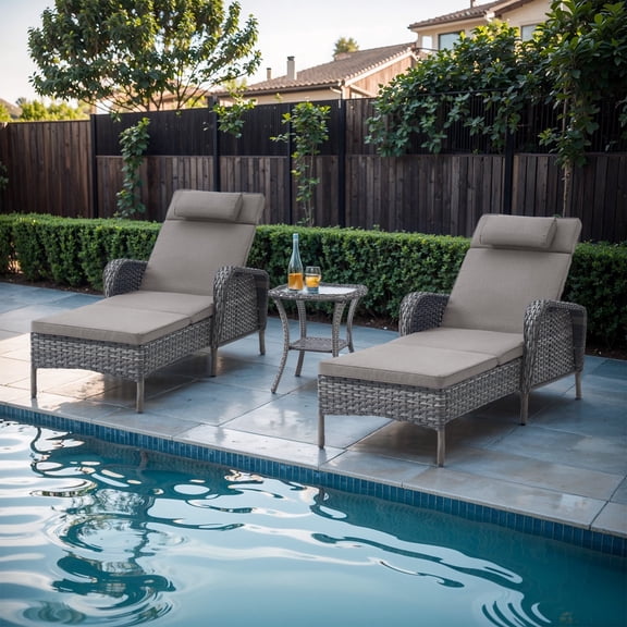 POCASSY Outdoor All Weather Reclining Chaise Lounge Chair with Cushions