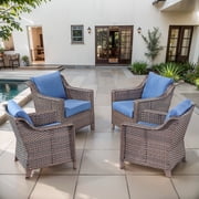 POCASSY Outdoor Chairs Set of 4 with All Weather Resistant Brown Rattan Patio Chairs, Deep Seat High Back, Patio Furniture Set for Balcony Porch, Garden, Blue