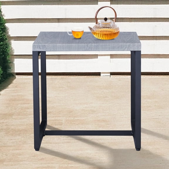 POCASSY Outdoor Metal Square Side Table Small End Table - Gray