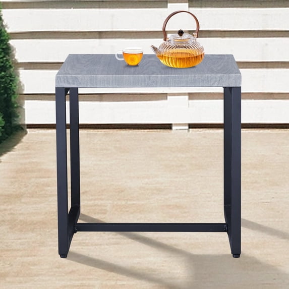 POCASSY Outdoor Metal Square Side Table Small End Table - Gray