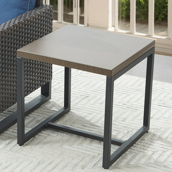 POCASSY Outdoor Metal Square Side Table Small End Table - Gray