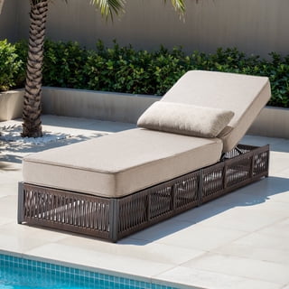 POCASSY Patio Chaise Lounge, Adjustable Backrest, 5-inch Thick Cushion, Brown Wicker, Patio Recliner Lounge Chair, 1-Piece Rattan Reclining Chair for Pool Pool Side with Beige Cushion