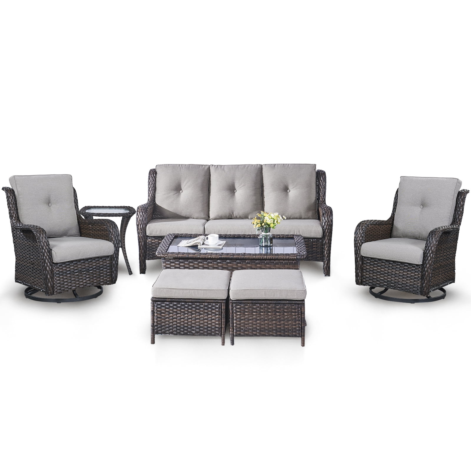 POCASSY Outdoor Patio Furniture Set, Wicker Rattan Sofa,Rocking Chair ...