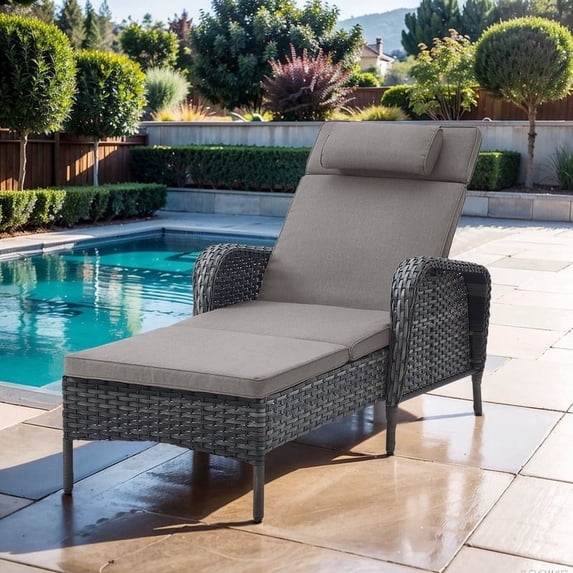 POCASSY Outdoor Reclining Chaise Lounge Chair with Cushions