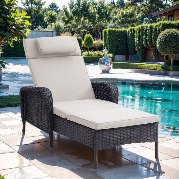 POCASSY Outdoor Reclining Chaise Lounge Chair with Cushions