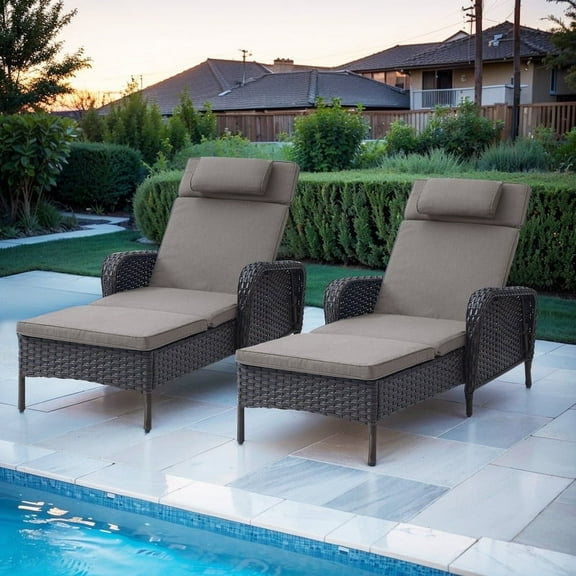 POCASSY Outdoor Reclining Chaise Lounge Chairs with Cushions(Set of 2)