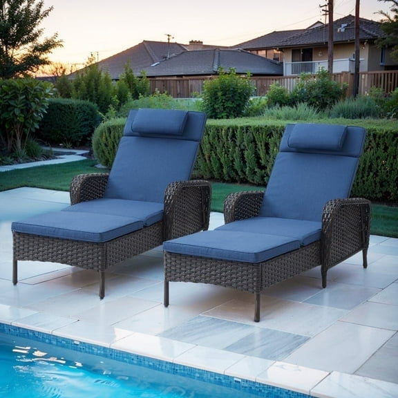 POCASSY Outdoor Reclining Chaise Lounge Chairs with Cushions(Set of 2)