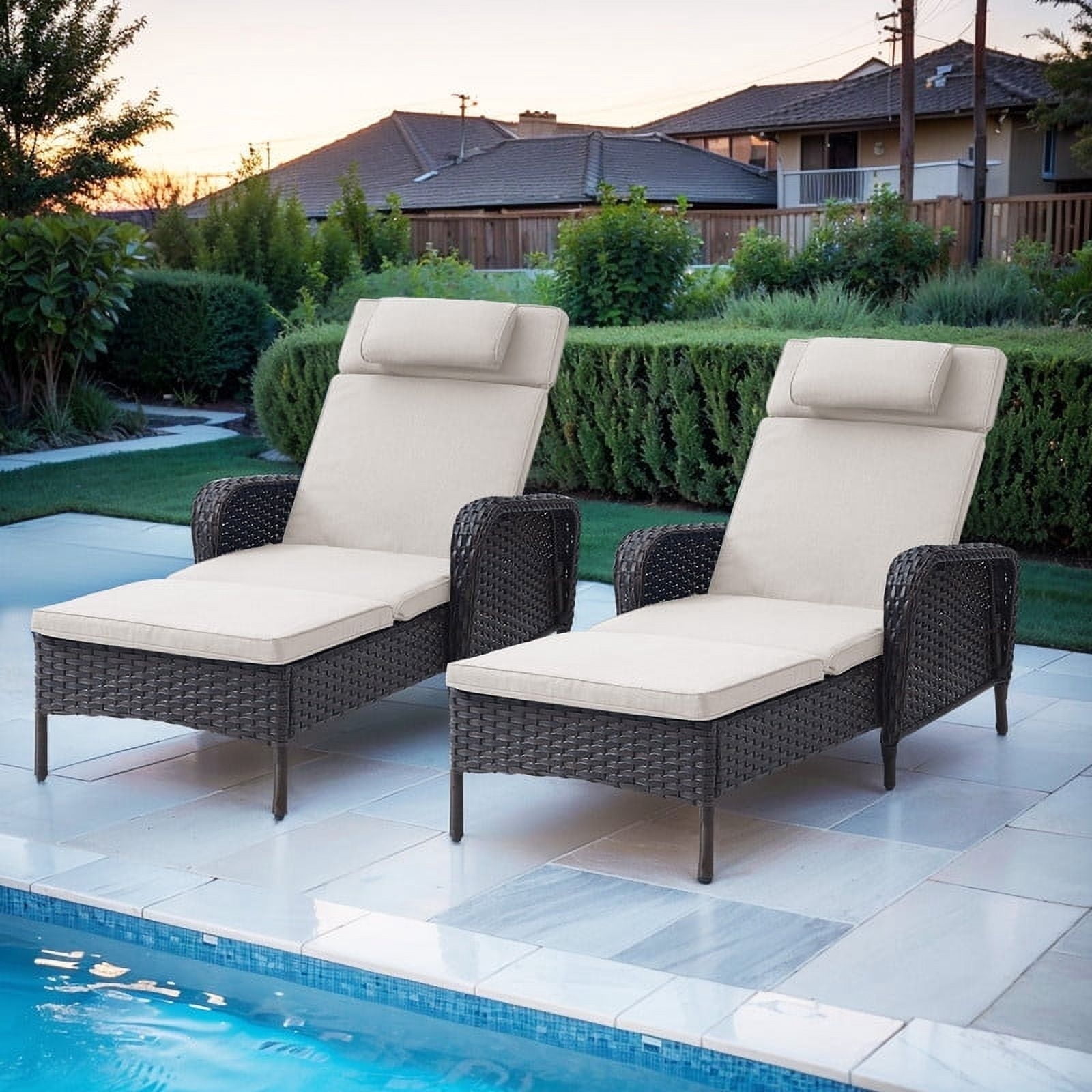 POCASSY Outdoor Reclining Chaise Lounge Chairs with Cushions(Set of 2