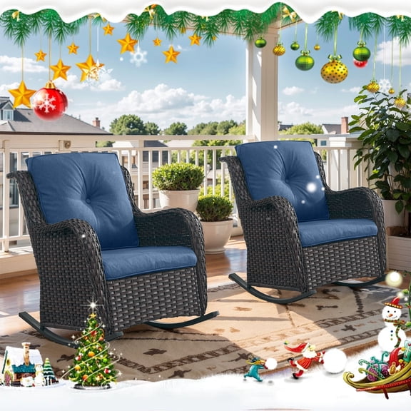 POCASSY Outdoor Rocking Chairs Set of 2, High Back Patio Rocker Wicker Patio Rocking Chairs for Porch