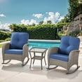 thumbnail image 1 of POCASSY Outdoor Rocking Chairs with Cushion, 3 Pieces Patio Rocker Gray Wicker Rattan Set with Wicker Side Table for Porch Deck Balcony, Blue, 1 of 8
