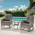 thumbnail image 1 of POCASSY Outdoor Rocking Chairs with Cushion, 3 Pieces Patio Rocker Gray Wicker Rattan Set with Wicker Side Table for Porch Deck Balcony, Gray, 1 of 8