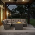 thumbnail image 1 of POCASSY Outdoor Sectional Sofa with Fire Pit Table - All Weather Brown Wicker Patio Furniture Set L Shaped Sectional Sofa with 41" Rectangular Propane Firepit Table - Gray Cushion, 1 of 11