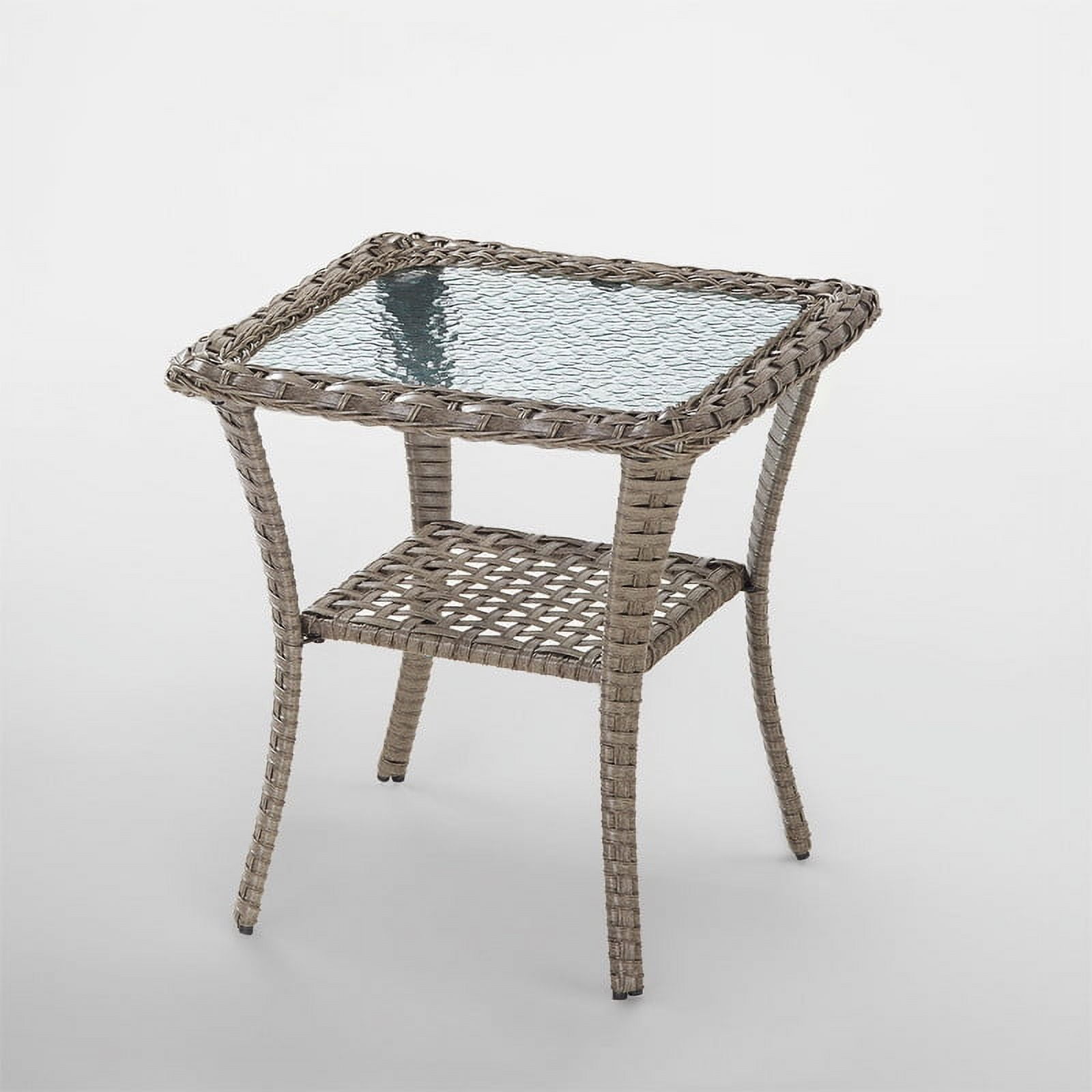 Carlos Gray Steel and Wicker Outdoor End Table with Glass Top