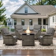 thumbnail image 1 of POCASSY Outdoor Swivel Chair Set of 4 with 30" Propane Fire Pit Table, Patio Furniture Set with Gray Wicker High Back Patio Swivel Chairs Square Firepit Table for Garden Balcony Porch - Gray/Gray, 1 of 11