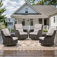 thumbnail image 1 of POCASSY Outdoor Swivel Chair Set of 4, All Weather Brown Wicker Patio Swivel Chairs Set with High Back and Thick Cushion for Garden Balcony Porch - Brown/Beige, 1 of 8