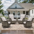 thumbnail image 1 of POCASSY Outdoor Swivel Chair Set of 4, All Weather Gray Wicker Patio Swivel Chairs Set with High Back and Thick Cushion for Garden Balcony Porch - Gray/Beige, 1 of 9