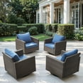 thumbnail image 1 of POCASSY Outdoor Swivel Chairs Set of 4 - 360° Swivel Rocking Patio Chair with All-Weather PE Wicker & Steel Frame, Modern Square Armrests for Porch Balcony, Brown Wicker Blue Cushion, 1 of 9
