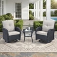 thumbnail image 1 of POCASSY Outdoor Swivel Glider Chairs - Outdoor Swivel Rocking Chairs Set of 2 with Rattan Side Table, All Weather Black Wicker Outdoor Bistro Set 3 Piece Patio Furniture Set for Porch Pool, Beige, 1 of 12