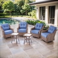 thumbnail image 1 of POCASSY Outdoor Swivel Patio Chairs Set of 4, 6-Inch Thick Cushions All Weather Outdoor Brown Wicker Swivel Glider Rocking Chairs with Side Tables for Porch Deck - Blue, 1 of 12