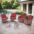 thumbnail image 1 of POCASSY Outdoor Swivel Patio Chairs Set of 4, 6-Inch Thick Cushions All Weather Outdoor Brown Wicker Swivel Glider Rocking Chairs with Side Tables for Porch Deck - Red, 1 of 12