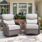 POCASSY Outdoor Swivel Rocker Patio Swivel Chairs Set of 2, 6-Inch Thick Seat Cushions Outdoor Wicker Swivel Glider Rocking Chairs with High Back for Porch Deck - Beige