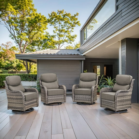 POCASSY Outdoor Swivel Rocker Patio Swivel Chairs Set of 4, 6-Inch Thick Seat Cushions Outdoor Wicker Swivel Glider Rocking Chairs with High Back for Porch Deck - Gray