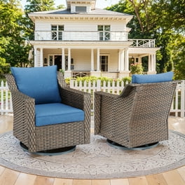 PARKWELL Set of 2 Outdoor Swivel Glider Lounge Chairs with Beige Cushions Brown Wicker Furniture Walmart