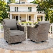 POCASSY Outdoor Swivel Rocking Chairs Set of 2, All Weather Brown Wicker Rattan Patio Furniture Set Patio Chairs with 360° Swivel Glider Chairs for Balcony, Garden, Porch, Pool and Backyard, Gray