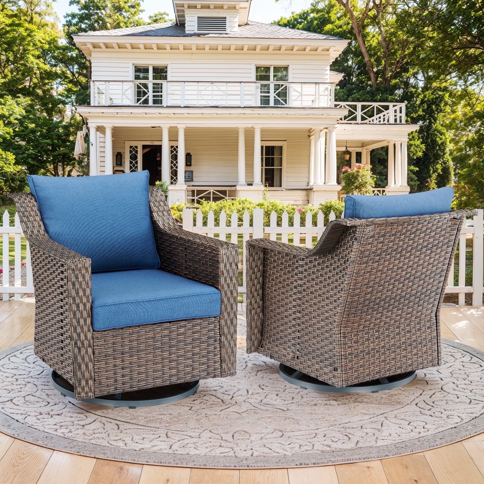 POCASSY Outdoor Swivel Rocking Chairs Set of 2, All Weather Brown ...