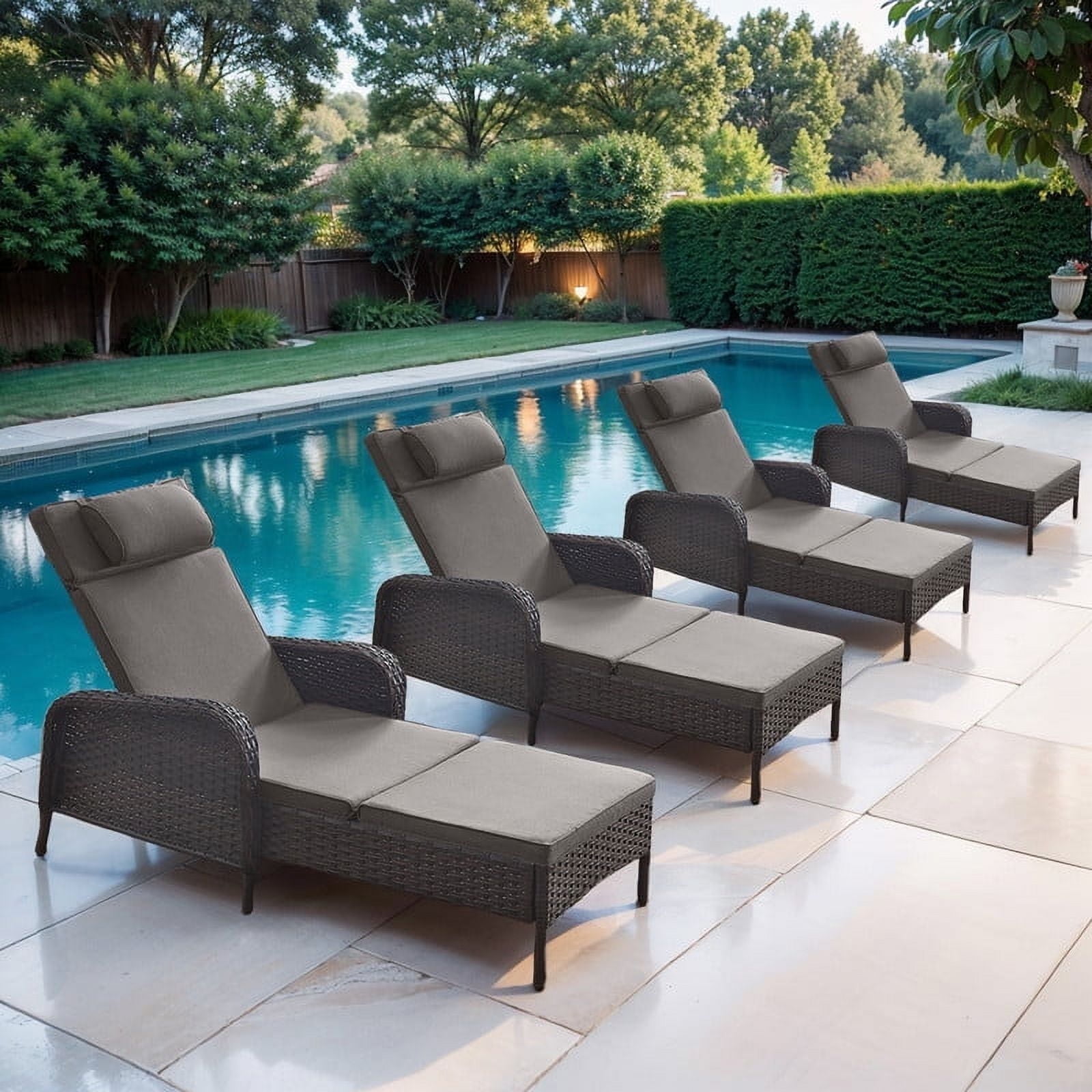 POCASSY Outdoor Wicker All Weather Chaise Reclining Lounges with ...