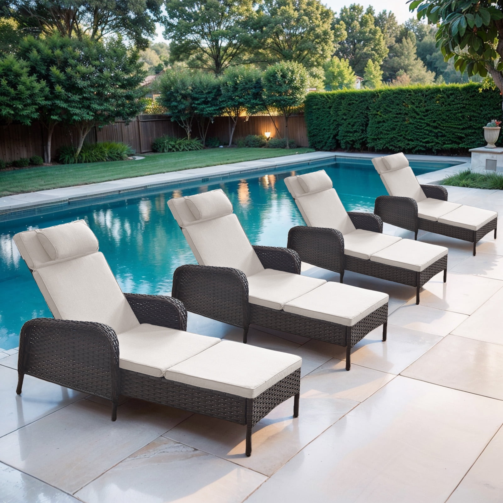 POCASSY Outdoor Wicker All Weather Chaise Reclining Lounges with ...