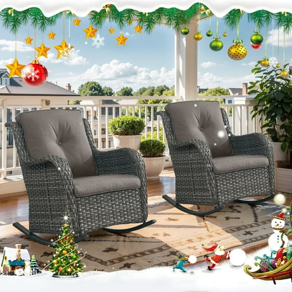 POCASSY Outdoor Wicker Double Rocking Chairs
