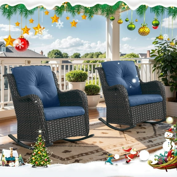 POCASSY Outdoor Wicker Double Rocking Chairs