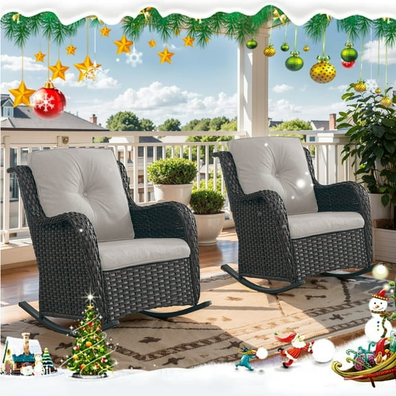 POCASSY Outdoor Wicker Double Rocking Chairs