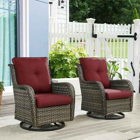 POCASSY Outdoor Wicker Rattan Swivel Rocking Patio Club Accent Chairs with Cushions