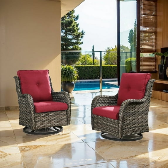 POCASSY Outdoor Wicker Rattan Swivel Rocking Patio Club Accent Chairs with Cushions