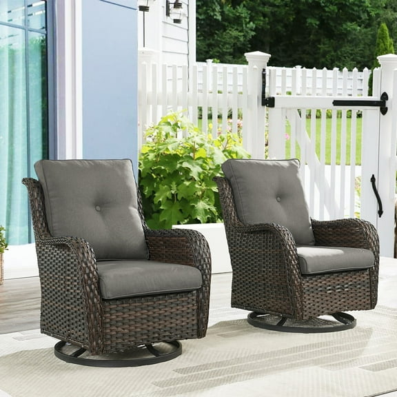 POCASSY Outdoor Wicker Rattan Swivel Rocking Patio Club Accent Chairs with Cushions