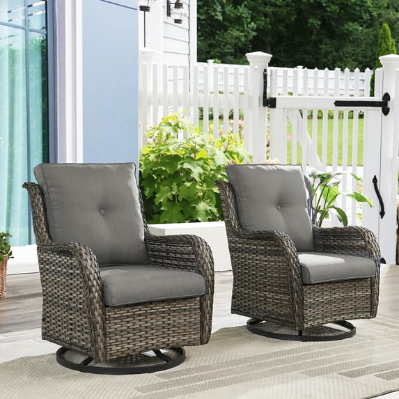 POCASSY Outdoor Wicker Rattan Swivel Rocking Patio Club Accent Chairs with Cushions