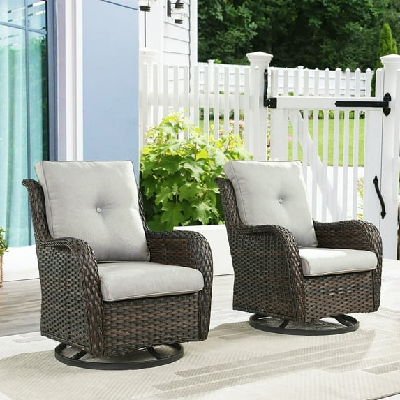 POCASSY Outdoor Wicker Rattan Swivel Rocking Patio Club Accent Chairs with Cushions